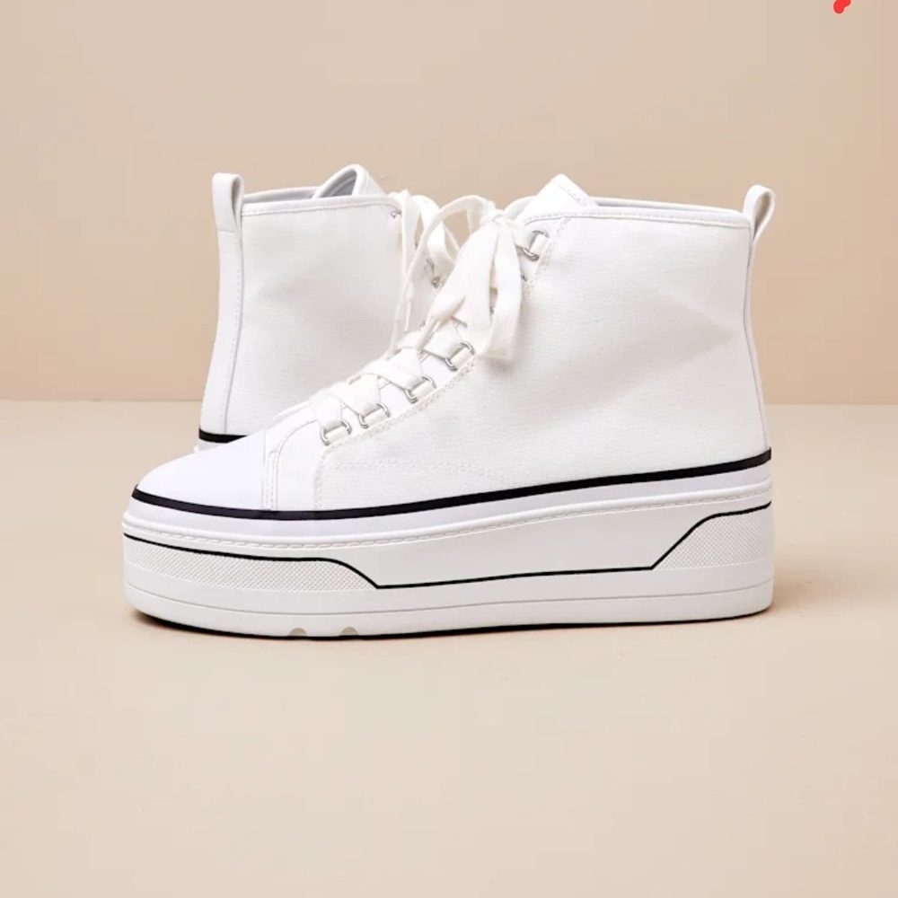 D'Amelio White Platform High-Top Sneakers with Black Trim Size 10 - Picture 6 of 7